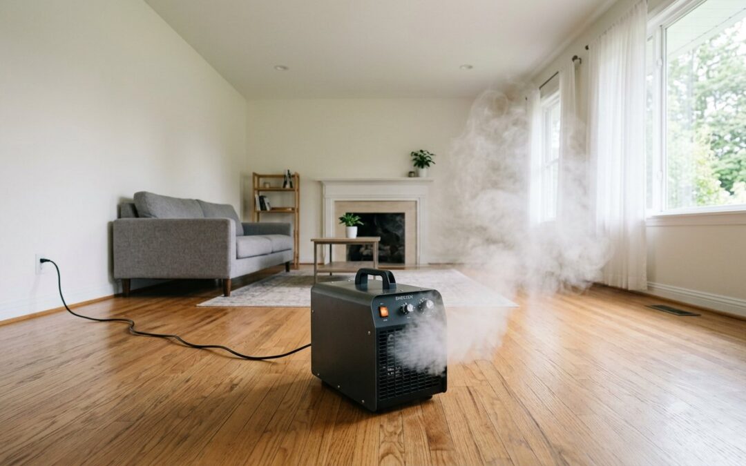 Ozone generator deodorizing a living room